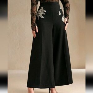 Elegant Rhinestone Embellished Formal Suit Pants